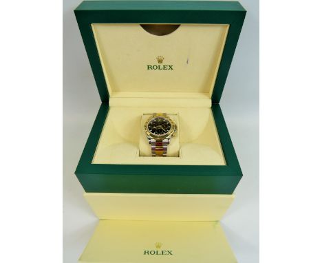 2018 Rolex Oyster Perpetual Cosmograph Daytona Chronograph with Black Dial, Bi metal body and strap with spare link (Stainles