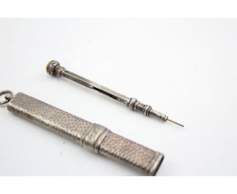 2 x Antique / Vintage Stamped .925 STERLING SILVER Pencils Inc Propelling 9g 667021