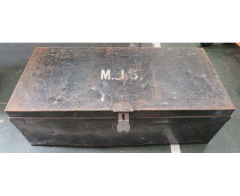 Large vintage metal travel chest 35.5" long 16" deep and 12.5" tall.