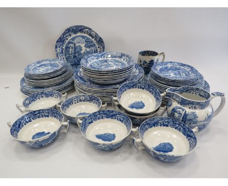 58 Pieces of Spode Blue Italian Dinner ware, Plates, bowls, jugs etc.