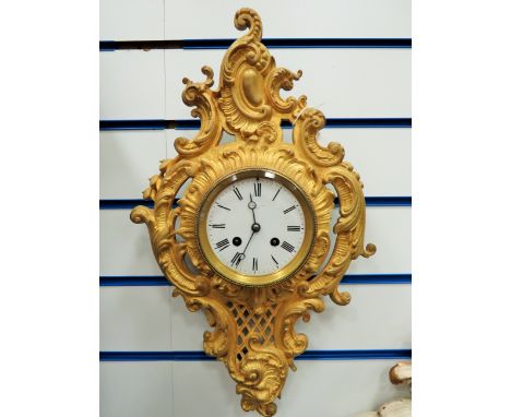 French made 19th Century chiming wall clock in Ormalu metal mount by Preston &amp; Son . In good running order 19 x 10 inches