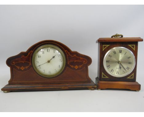 Vintage wooden mantle clock for spairs or repair plus a quartz mantle clock,