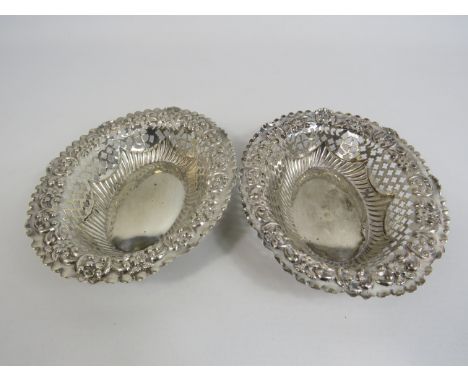 2 Birmingham 1897 sterling silver reticulated and embossed bon bon dishes, 74 grams.