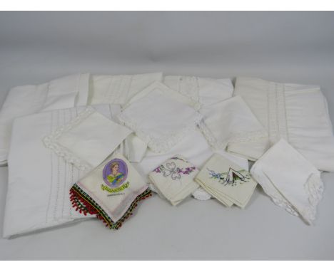 Small Selection of vintage white linen and handkerchiefs.