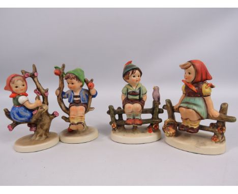 4 Goebel Hummel figurines "Apple Tree boy" Tmk3, "Apple tree girl" Tmk3, "Wayside Harmony" Tmk3 "Just Resting" Tmk3&nbsp; &nb