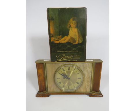 Metamec Battery operated mantle clock together with a reproduction advertising plaque. See photos. 