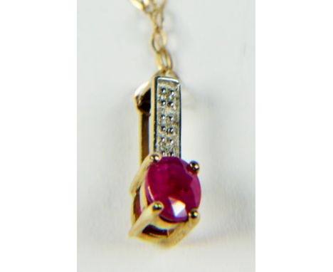 9ct gold ruby &amp; diamond pendant necklace (1g)     2045399