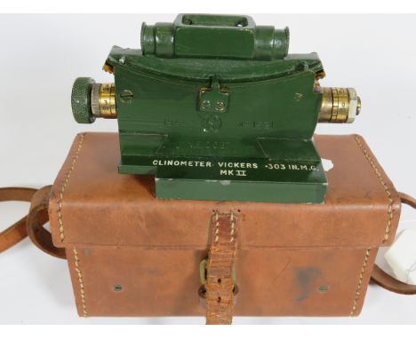 Military vickers Clinometer for .303 Machine Gun. Comes with original wooden case and carry strap. Date stamped 1944.