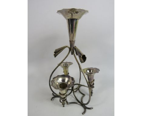 Silver plated epergne vase approx 26.5cm tall with 4 trumpets.