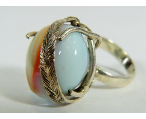 925 Sterling Silver White Marble set statement ring.   Finger size 'O'  See photos. 