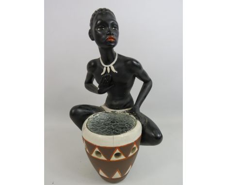 Vintage African figural chalkware lamp. Approx 14.5" tall.