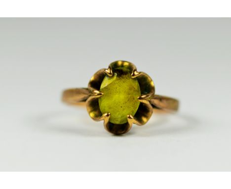 9ct gold peridot oval cut ornate prong set solitaire ring (1.7g)     2041328