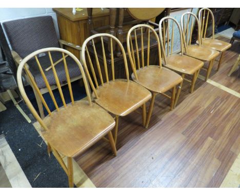 Six, Well made stick back chairs.  All in good strong condition but would benefit from cosmetic refurbishment.    See photos.