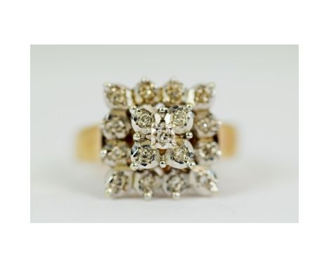9ct gold Diamond square shaped cluster ring&nbsp; Finger size 'M'&nbsp;&nbsp;&nbsp; 788866