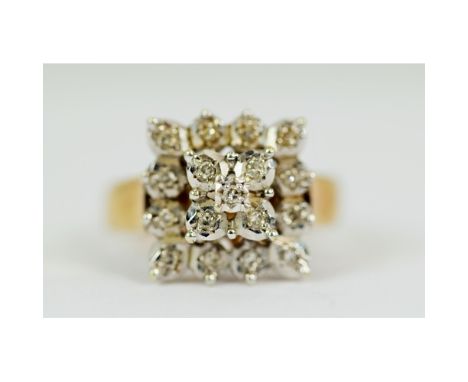 9ct gold Diamond square shaped cluster ring&nbsp; Finger size 'M'&nbsp;&nbsp;&nbsp; 788866