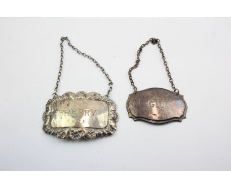 2 x Assorted Vintage Hallmarked .925 STERLING SILVER Decanter Labels (22g) 666989