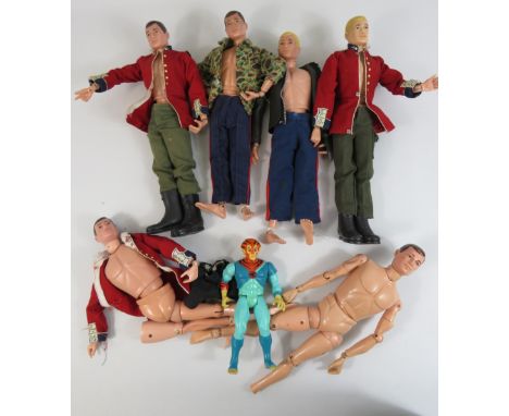Five 1964 Palitoy Action man figures, 1 Gi Joe and a thundercat.
