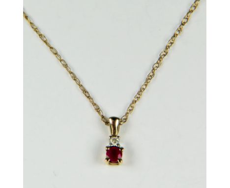 9ct gold ruby &amp; diamond pendant necklace (1.3g)     2030291