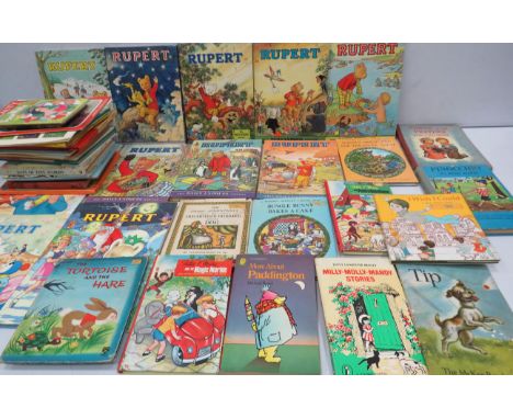 Large selection of vintage childrens books including Rupert the bear annuals.