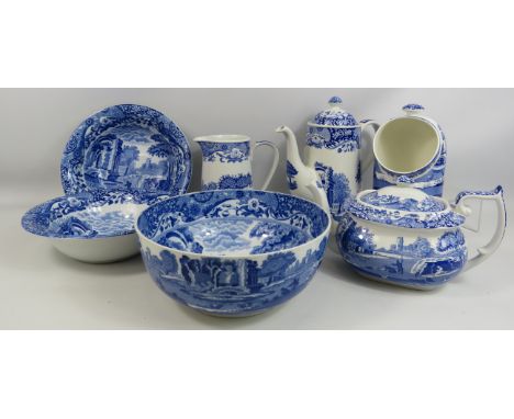 7 pieces of Spode Blue Italian, Salt pig , Teapot, Water pot etc.