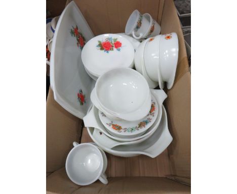 Box of Vintage JAJ pyrex dinnerware 