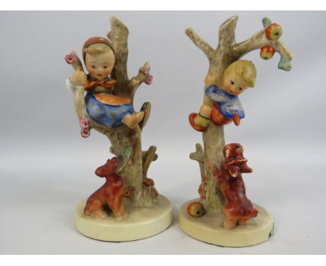 Two Goebel Hummel figurines "Out of Danger" Tmk2 and "Apple Thief" Tmk3. approx 16.5cm tall.