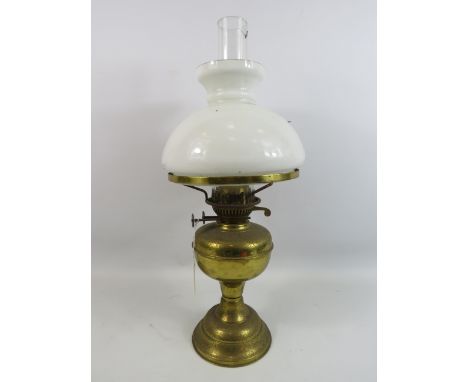 Vintage Duplex oil lamp with milk glass shade.
