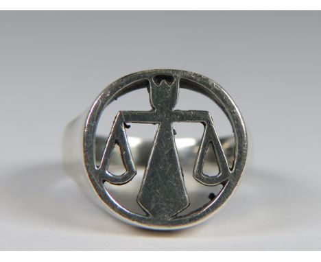 925 Sterling Silver Zodiac ring , Libra,  Hallmarked for London 1974. See photos. 