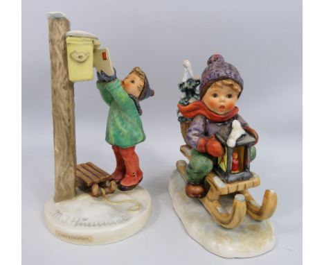 2 Goebel Hummel figurines " A letter to Santa Claus" &amp; "Ride in to Christmas". One has its box.