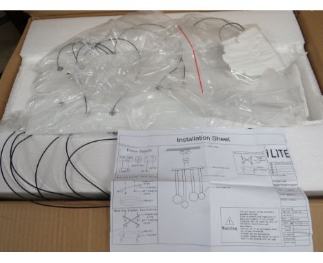Modern and Stylish Metal quadruple hanging pendant lamp,. In original box and completely as new.    See photos.  S2