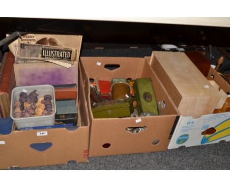 Household Goods - pewter teapot, brass meat jack, tins, books, chess set , framed St John Ambulance certificates, binoculars,