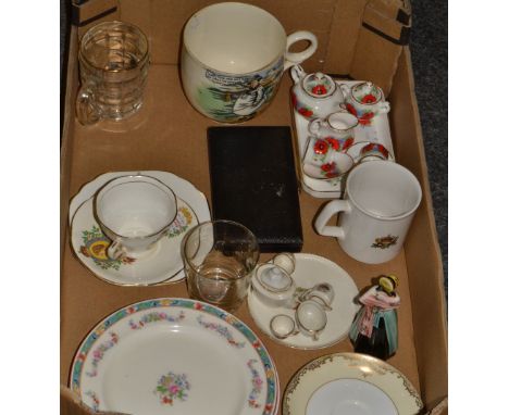 Ceramics - a miniature tea service, Isle of Man, tray ensuite; another printed with poppies; commemorative;  etc , drawing se