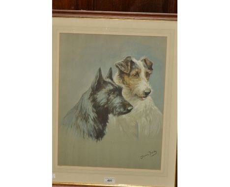 Fannie Moody, 1861-1949, by and after, Terriers, lithograph print, 47.5cm x 37cm, framed