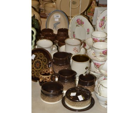 Stoneware - a set of six coffee mugs;  four Denby teacups and saucers;  other tableware