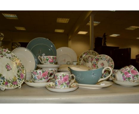 A Royal Doulton Spindrift pattern part dinner service; a Staffordshire chintz pattern part tea service 