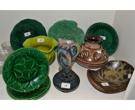 Ceramics - a Bretby jardiraire, a Cinque Port pottery vase, a G F Bowers leaf dish, an Alan Ward art pottery bowl, a Whatstan