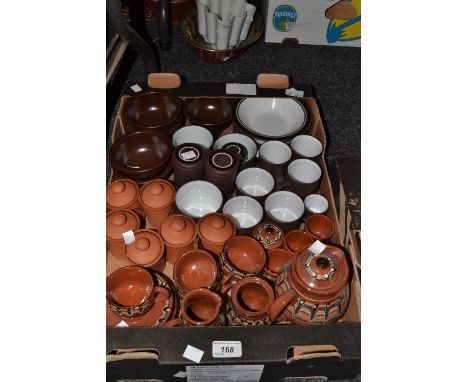 Ceramics - a stoneware ceramic part tea service, terracotta spice jars, a slipware part coffee service(1 box)