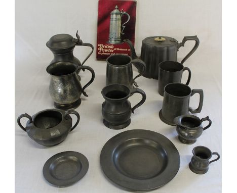 Liberty &amp; Co London Tudric pewter tankard No. 01374, 11cm high &amp; selection of pewter tankards etc.