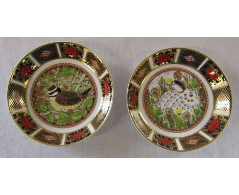 2 Royal Crown Derby imari pin dishes - 1998 year tray blue tit first edition and 1999 year tray rabbit first edition D 10.5 c