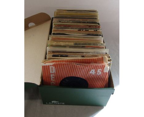 Box of 7" singles inc The Rolling Stones, Nat King Cole, Platters, Frank Sinatra, Cilla Black, The Goons, Peter Sellers, Tony