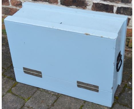 Painted wooden tool box with some tools