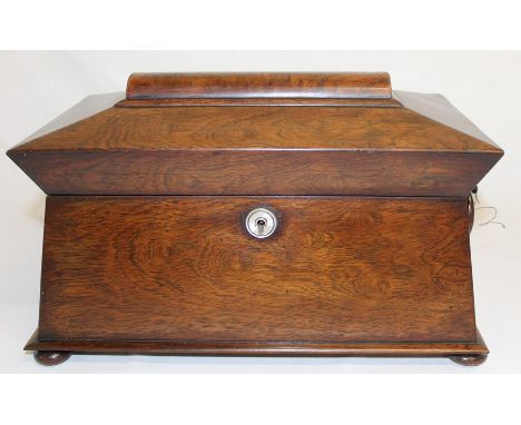 Large 19th century rosewood sarcophagus tea caddy, 33.5cm wide (damage to right handle)