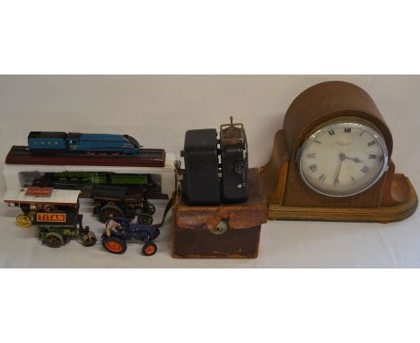 Camo Baby Cine-camera, mantel clock, model trains, steam engines &amp; a diecast tractor&nbsp;