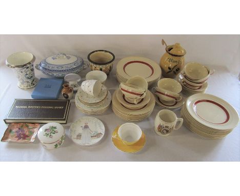 2 boxes of assorted ceramics inc Johnson Bros 'Victorian' pattern part dinner service, Poole, Royal Doulton, Muriel Fosters f