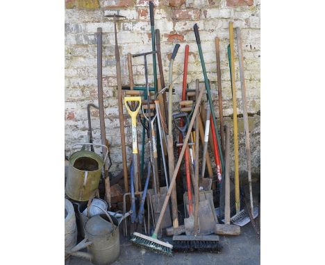 Large quantity of garden and building tools inc watering cans