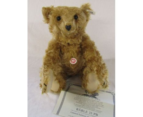 Steiff Barle 35 PB teddy bear reproduction of original 1904, jointed with string fastened disks and has a sealing wax nose, L