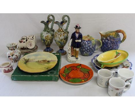 Pair of Italian 16th century style maiolica ewers (30cm high), Poole plate, Mason's Mandalay teaware, Kossuth Staffordshire f