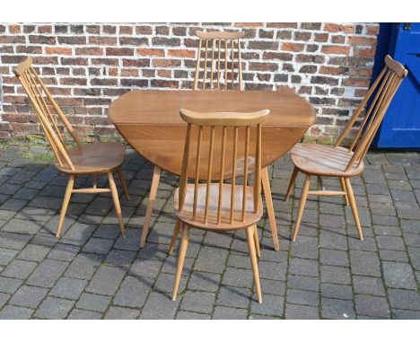 Ercol drop leaf table (marked top) 112cm by 124cm &amp; 4 Ercol comb back chairs&nbsp;&nbsp;