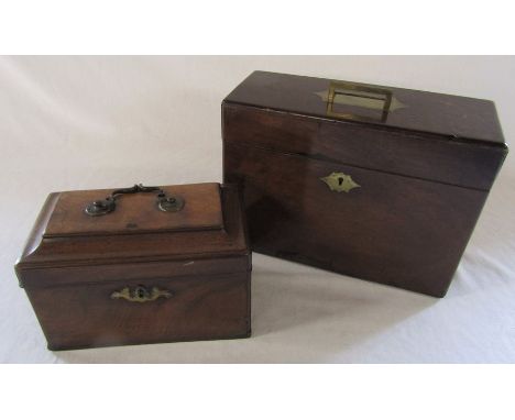 Georgian wooden tea caddy with secret compartment, signed John Denney 1755 L 23.5 cm H 16 cm &amp; a Victorian wooden box, po