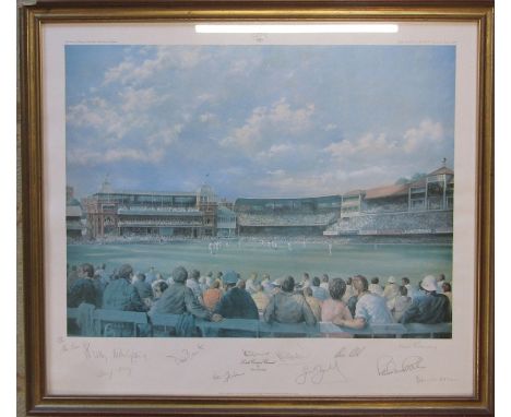 Limited edition framed print Lords Cricket Ground by Alan Fearnley, signed and numbered 120/850 by the artist together with t